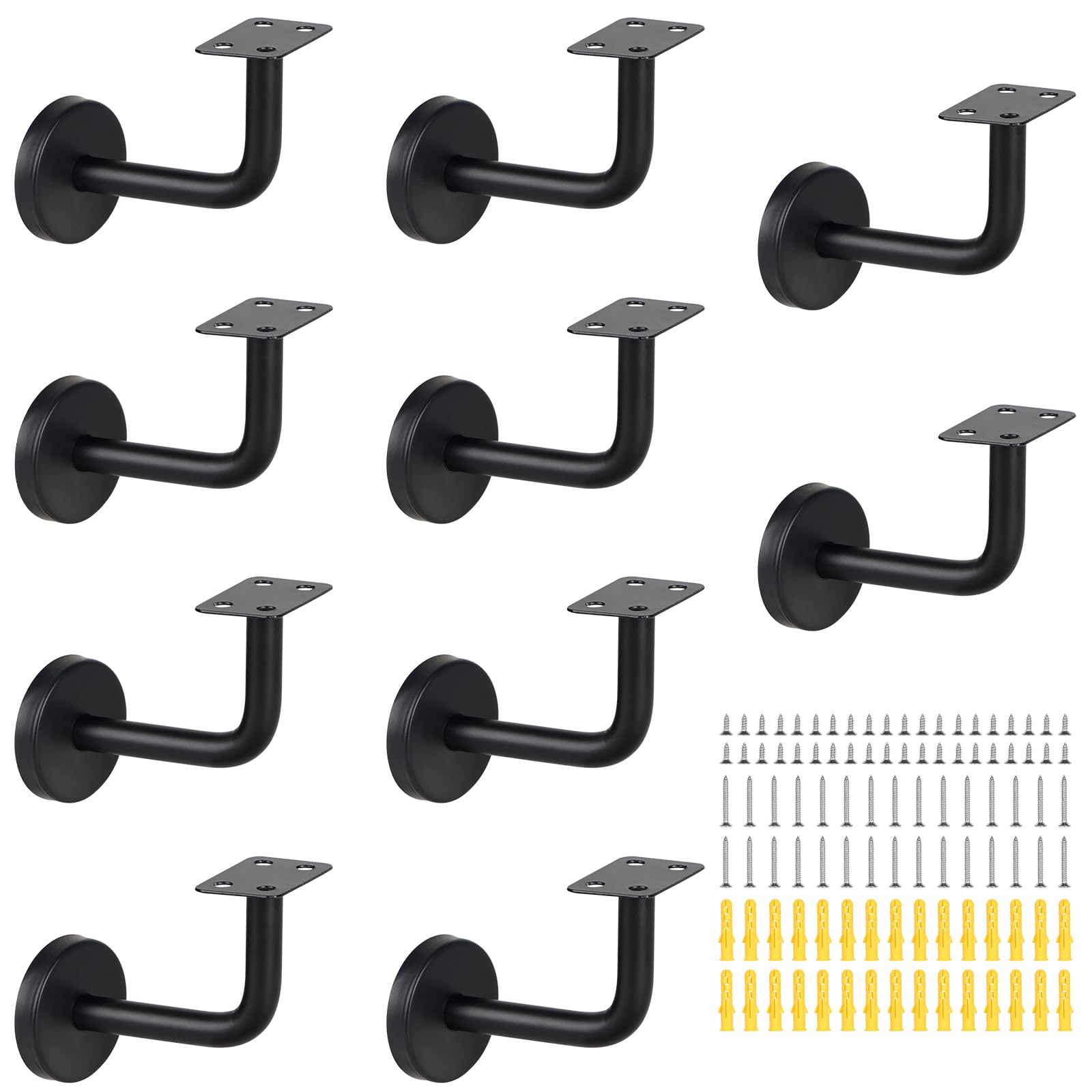 SUPAWAY Handrail Holder Handrail Support Stainless Steel Handrail Support Railing Bracket Handrail Wall Bracket for Stair Railing, Corridor, Wooden Railing, Bannister (Flat Black, 10 Pieces) — image 1