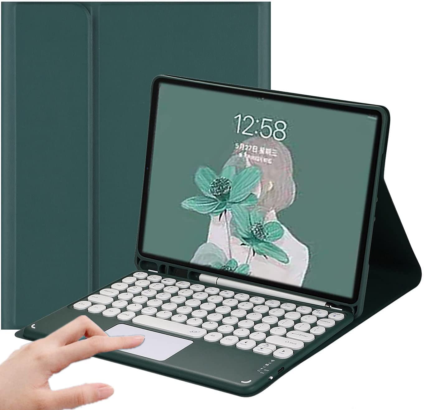 PboyiqiS Keyboard Case for iPad Air 13 Inch (M3 2025/M2 2024)/iPad Pro 12.9 6th/5th/4th Generation,Touchpad Detachable Keyboard with Pencil Holder -Slim Leather Folio Cover, Teal