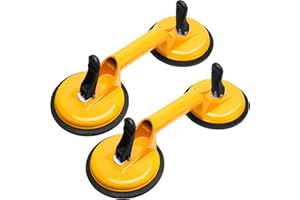 DJYIYEW Heavy Duty Glass Suction Cups Handle- Aluminum Vacuum Handle Glass & Tile Lifter - Ergonomic, Reliable Suction for Lifting Large Glass, Tile, Marble, Floor, Dent Puller (2 Pack Yellow)