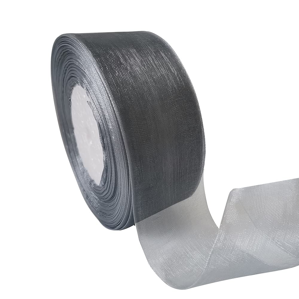 Dishaur Christmas Organza Ribbon for Gift Wrapping 38mm x 45m, Silver Grey Sheer Organza Ribbon for Xmas Tree, Bows and Crafting