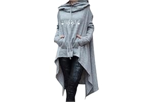 Gamivast Fall Womens Vintage Cloak Long Sleeve High Low Hooded Pullover Long Sleeve Hoodies Thumb Holes Pockets Sweatshirt