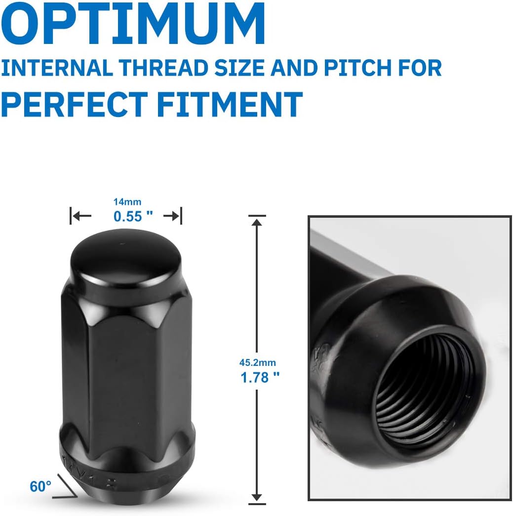 SIZZER Wheel Lug Nuts M14x1.5 Thread Size 1.78” Long 3/4" Hex Tapered Seat Acorn Lug Nuts, Black Finish, Set of 24: Automotive