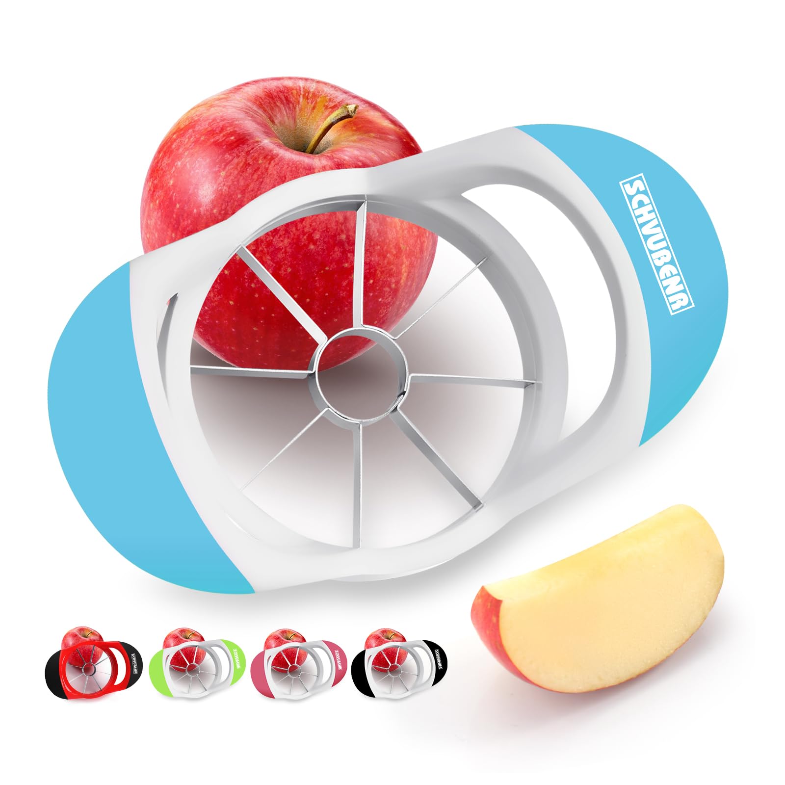 SCHVUBENR 3.5 inch Apple Slicer and Corer - Professional Stainless Steel Tool with 8 Sharp Blades (Blue)