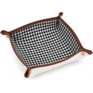 Lartvivré Houndstooth Valet Tray, Woven Fabric & Faux Leather Catch-All Tray for Entryway Table Key, Watch, Coins, Portable E