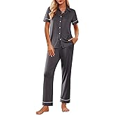 Ekouaer Womens Pajama Sets 2 Piece Button Down Short Sleeve Pjs Set Soft Lounge Set with Long Pants S-XXL