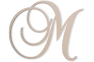 Jess and Jessica Cursive Wood Letter M Wall Hanging Decor – Premium Monogram Letters for Wall Decor, Wooden Letters for Nursery, Wall Letters for Front Door, Letters for Crafts & DIY, 10 Inches