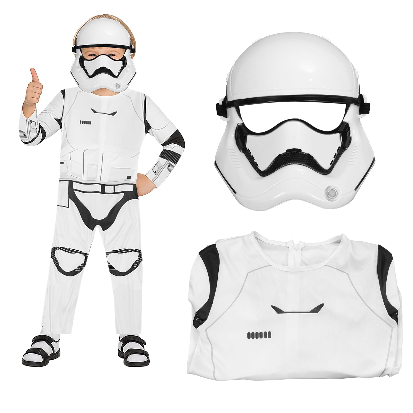 Photo 1 of ***(HEAVILY USED/ MINOR DAMAGE)***Hqroidd Storm Costume Kids White Jumpsuit Deluxe Uniform Accessories with Plastic Mask Helmet for Boys Halloween Outfits Cosplay