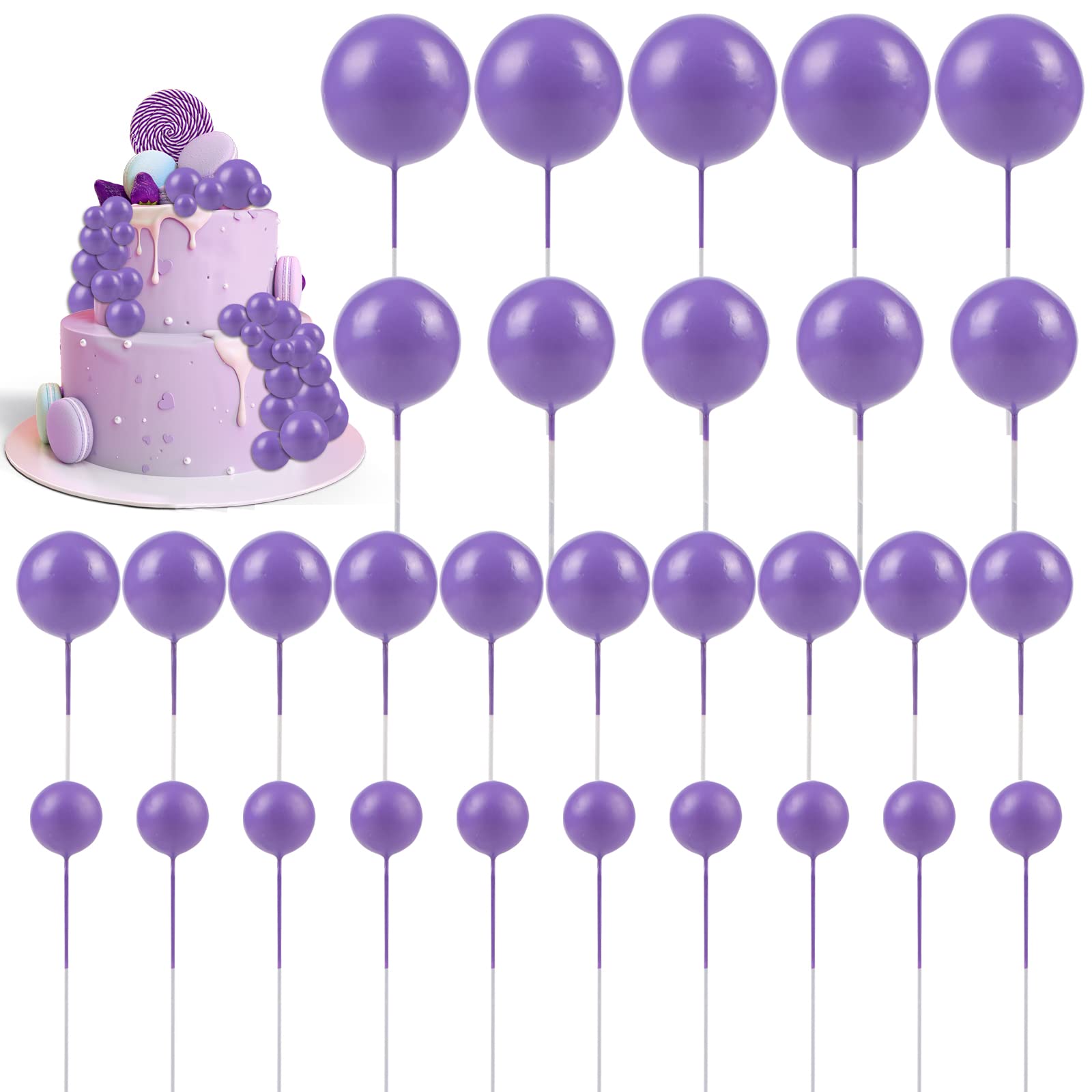 30 PCS Balls Cake Topper DIY Cake Insert Toppers Ball Cake Picks Cupcake Topper for Birthday Party Baby Shower Wedding Cake Decoration(purple)