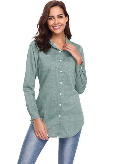 Buy Argstar Women S Chambray Button Down Shirt Long Sleeve Jeans Top Green Small Us 4 6 At Amazon In