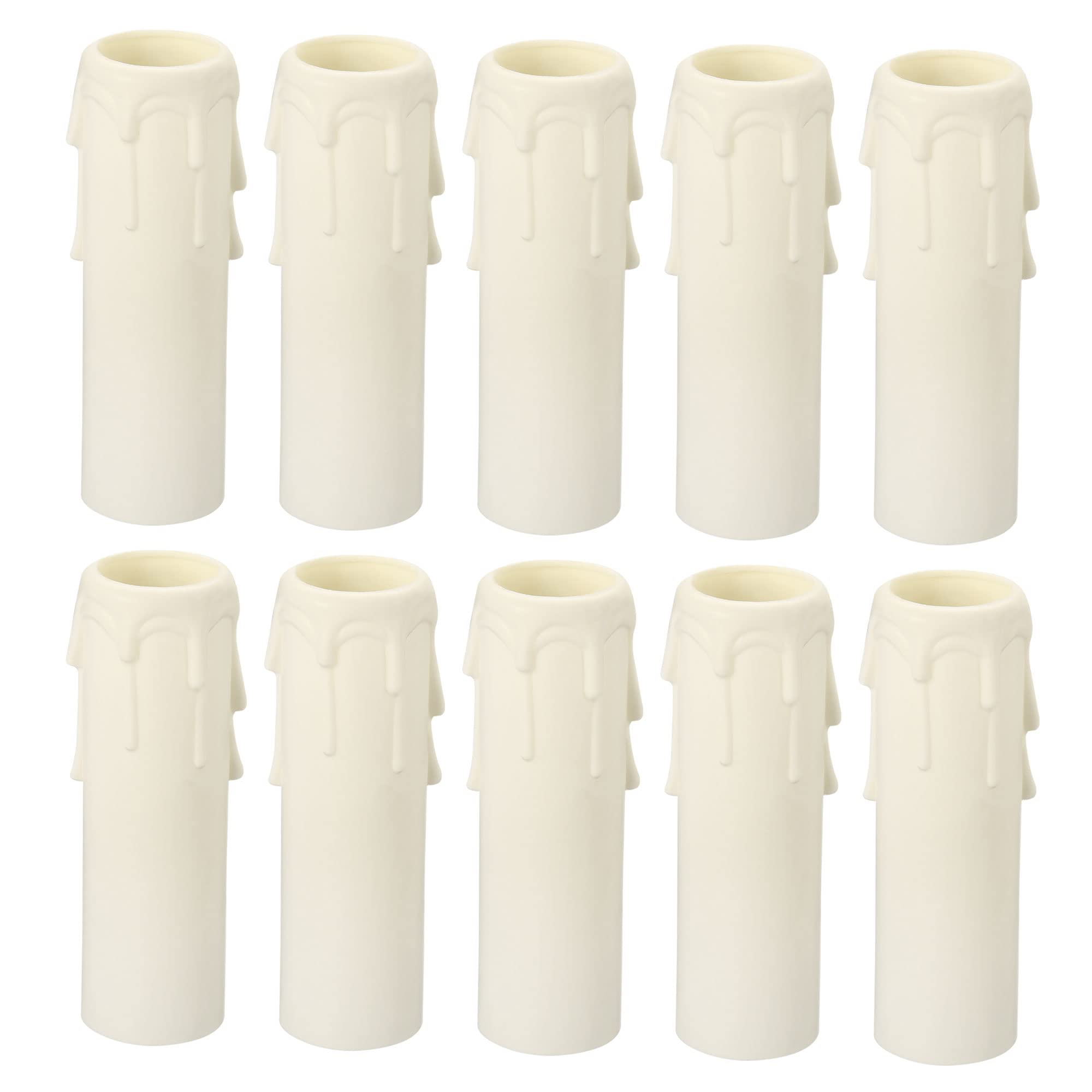 PATIKIL 30x100mm Candle Socket Covers, 10 Pack Plastic Sleeves Candelabra Base Accessories for European-Style Chandelier, White