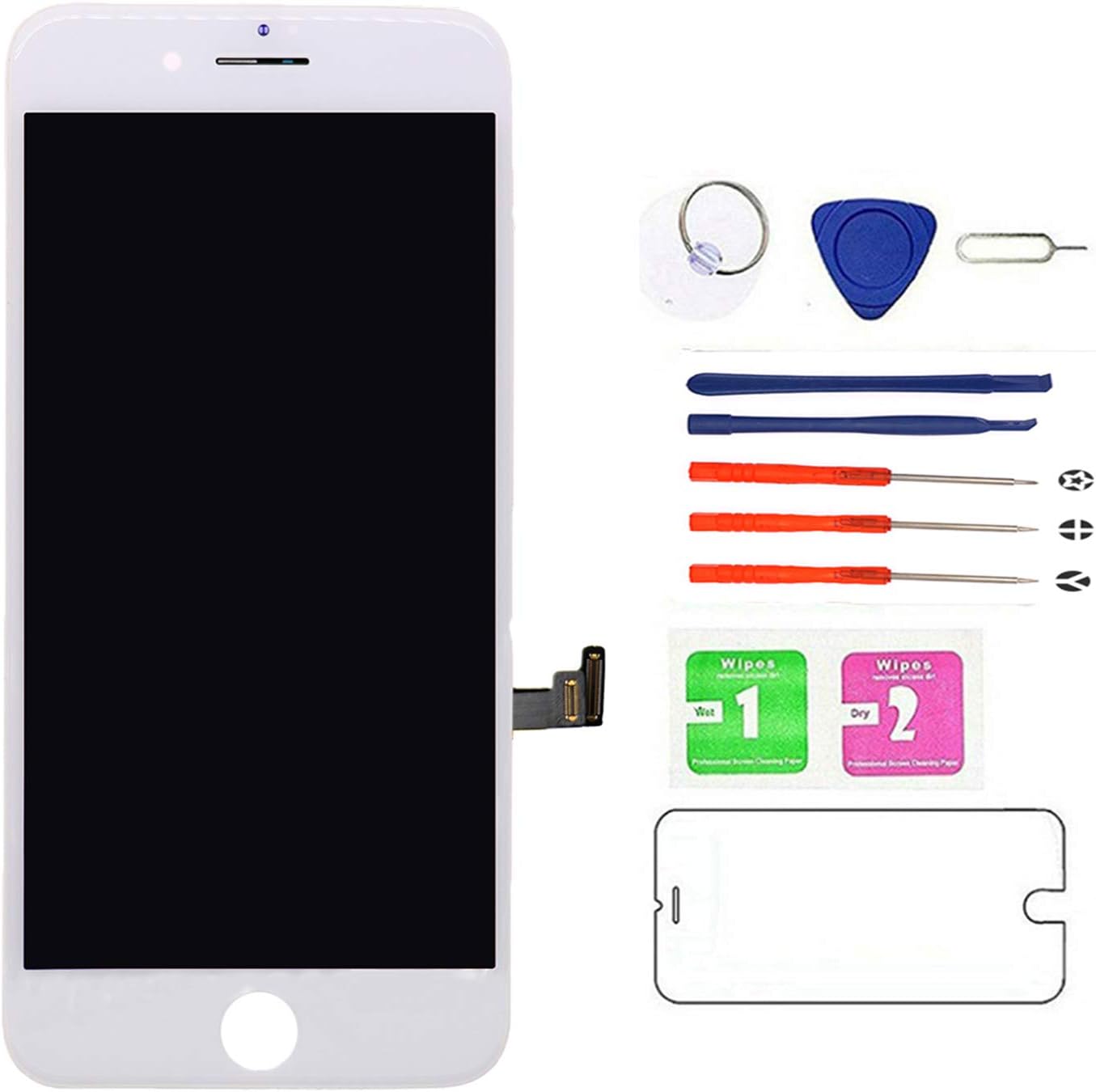 Screen Replacement for iPhone 7 Plus White, LCD Display and Touch Screen Digitizer Replacement with Repair Tools and Screen Protector with A1661 A1784 A1785 All Version