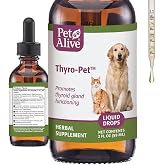 PetAlive Thyro-Pet Herbal Drops for Dog &amp; Cat Thyroid Support - 2 Fl Oz | Herbal Liquid Thyroid Formula with Bladderwrack, Astragalus, &amp; Nettle Leaf, Supports Healthy Thyroid Function