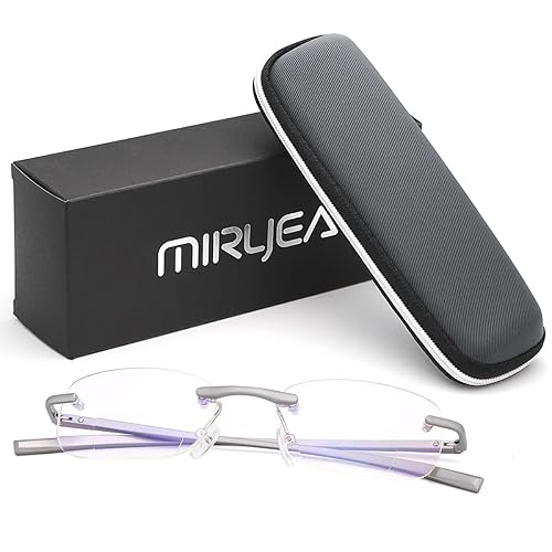 Rimless Clear Bifocal Reading Glasses Spring Hinge Blue Light