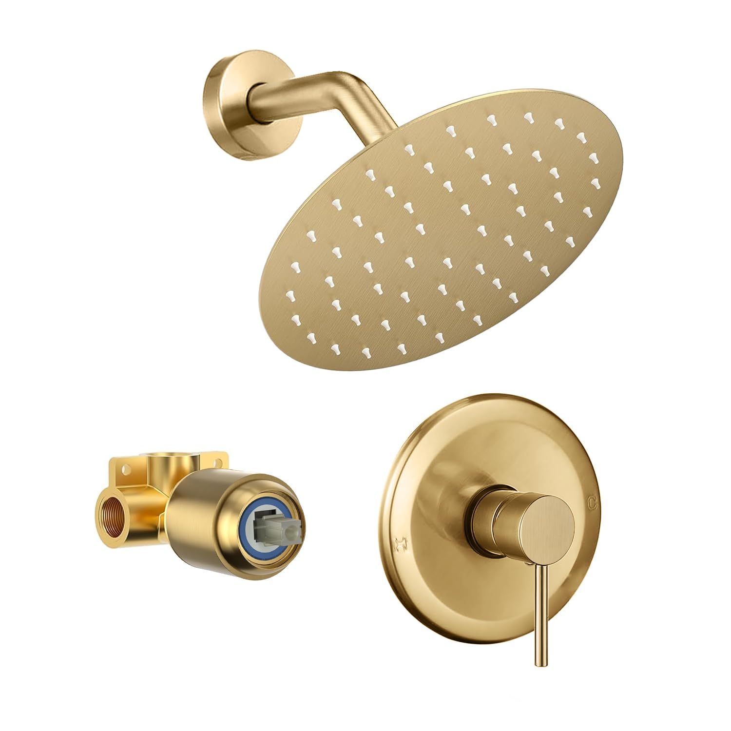 Photo 1 of HUCKLE Shower Head, 8-Inch Gold Shower Faucet with Valve, Rainfall Shower Trim Kit, Matte Black Shower Fixtures for Bathroom