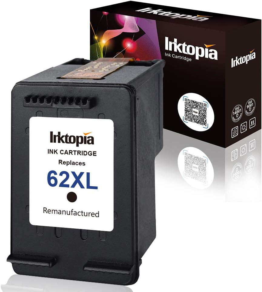 Inktopia Remanufactured Replacement for HP 62XL 62 XL (1 Black) Ink Cartridges High Yield for HP Envy 5540 5541 5542 5543 5544 5545 5547 5548 5549 5640 Officejet 200 250 258 Show Ink Level