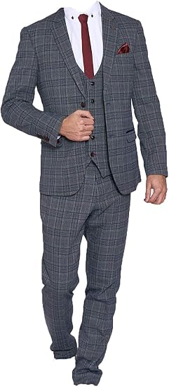 Marc Darcy Hommes 3 Pièces Laine Carreaux Costume Enzo