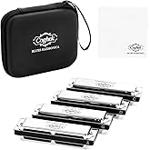 Coghek Harmonica Set 4 Pack, Keys C G D A, 10 Hole Diatonic Harmonica | Four 10 hole diatonic harmonicas in C, G, D and A keys with EVA case for blues, folk, country and performance
