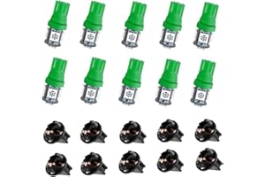 CUSMME 10Pack T10 194 168 LED Light Bulb 158 PC194 PC195 PC160 PC161 PC168 Instrument Panel Gauge Cluster Dashboard Automotive Light Bulb Green