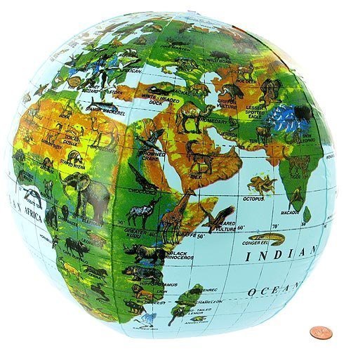 Inflatable Animals of the World Globe - 16in (1 Dozen)