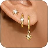 Angelady 14K Gold Huggie Hoop Earrings Set for Women, 3 Pairs Small Hoop Earring Stacks Hypoallergenic, Trendy Ear Cuff Hoops Cartilage Earrings for Women