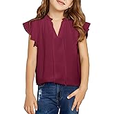 DOKOTOO KIDS Girls Tops Cute Summer Ruffle Short Sleeve T Shirts Casual V Neck Chiffon Blouses 6-15 Years