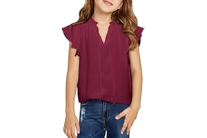 DOKOTOO KIDS Girls Cute Ruffle Short Sleeve T Shirts Casual V Neck Chiffon Blouse Tops 6-15 Years