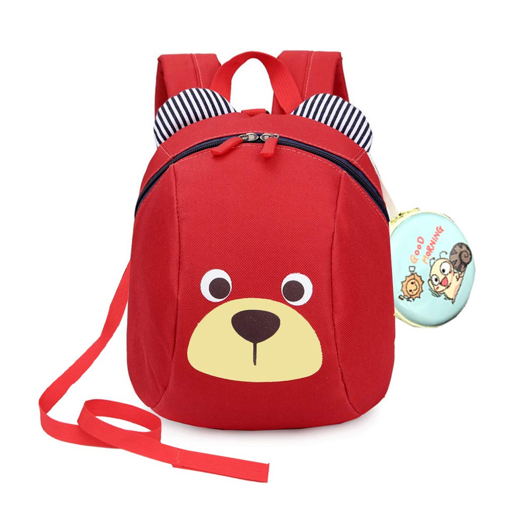 MCUILEE Cute Bear Children Toddler Backpack Book Bags Baby Harness bag with Safety Harnesses Reins Belt for Kids Girls and Boys,Red