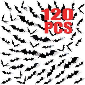 120 Pack Halloween 3D Bats Decoration, Hallowmas Party Supplies Scary Bat Sticker for Home Decor DIY Window Decal Bathroom Indoor