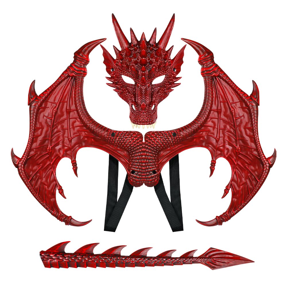 MENGKAO Dragon Costume Kids Dinosaur Wings Tail Mask Set Boys Girls Children Dress Up Dino Props for Halloween Cosplay Party