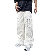 OYOANGLE Men's Wide Leg Cargo Pants Streetwear Drawstring Waist Hip Hop Baggy Track Pants with Pockets
