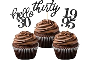 BCHOCKS 24 Pcs Black Glitter 30th Birthday Cupcake Toppers for 30th Anniversary Birthday Party Wedding Party Decorations
