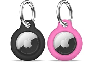 【2 Pack】 MOLOSLEEVE Airtag Holder Air Tag Case with Keychain, Anti-Scratch Airtags Key Chain for Apple Air Tags, Airtag Accessories for GPS Item Finder Tracker, Black+Pink