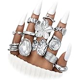 FAXHION Valentine's Day Gifts for Women - 12 PCS Chunky Gold Rings for Women, 14K Gold Plated Non Tarnish Statement Flower Ring Set, Stackable Open Stacking Rings, Knuckle Trendy Ring Jewelry