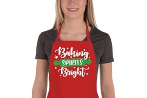 Saukore Funny Christmas Baking Aprons for Women Men Adjustable Kitchen Cooking Aprons with 2 Pockets Cute Thanksgiving Xmas Apron Gift for Bakers - Baking Spirits Bright