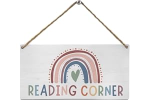 Mtrgdn Reading Corner Sign Wood Wall Decor,Boho Rainbow Classroom Spring Decor Wooden Sign Plaque Wall Hanging for Nursery Library Playroom Office Homeschool 12x6,Book Lover Gift