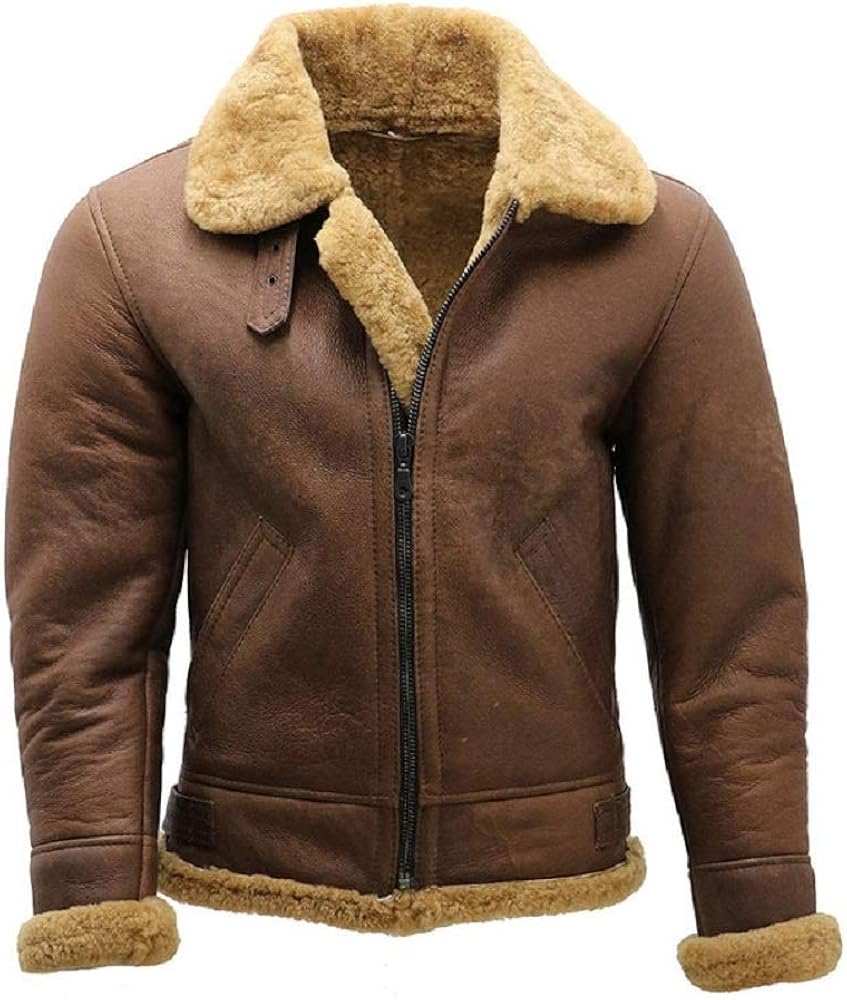 The Leather Empire Giubbotto da Uomo in Vera Pelle di Pecora, Stile Vintage, con Pelliccia