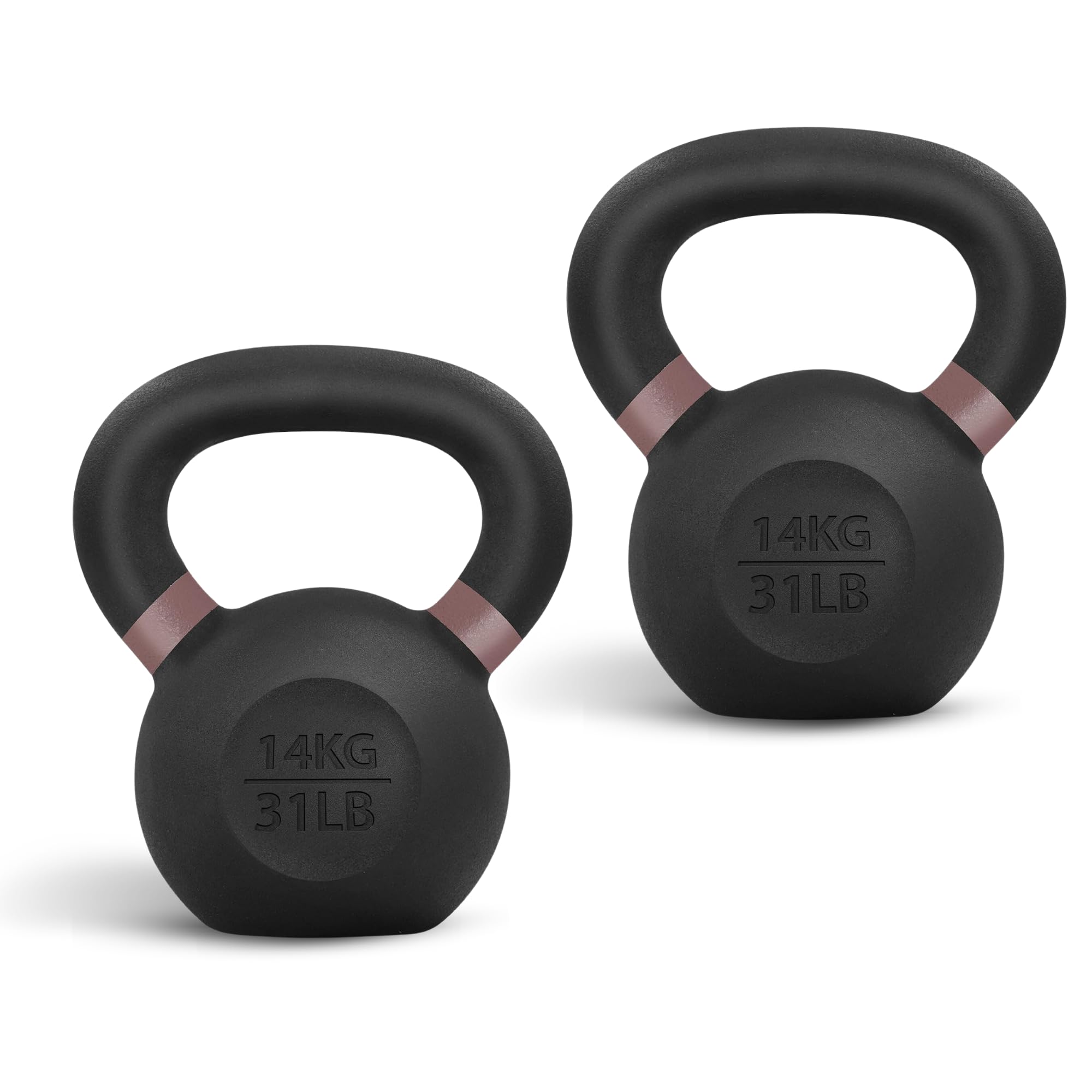 Photo 1 of Yes4All Powder Coated Kettlebell, 31 lb Cast Iron Core Kettlebells with Non-Slip Handle & Flat Bottom for Conditioning, Heavy Duty for Strength Training - Pair, Brown