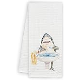 Funny Shark Kitchen Towels Dish Tea Towels for Kitchen, Absorbent Reusable Towel Home Decor Hand Towel, Shark Lovers Gifts, Beach Theme Decor for Bathroom Home 16 x 24 Inch - B13