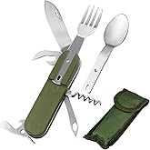 EZYoutdoor 7-in-1 Camping Utensils - Portable Stainless Steel Camping Fork Spoon Knife Set for Camping, Hiking, Picnics Outdo
