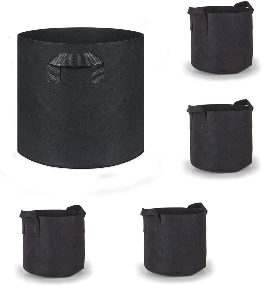 ANTEER Plant Grow Bags, 5-Pack Fabric Aeration Grow Bag 20 Gallon Heavy Duty Non-woven Plant Pot/Containers for Garden Ondoor Indoor Plants Tree vegetables Potatoes Mushrooms