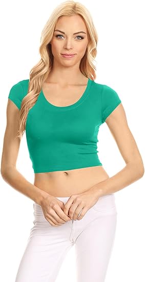 Basic Short Sleeve Crop Top For Women Scoop Neck Crop Top Shirts