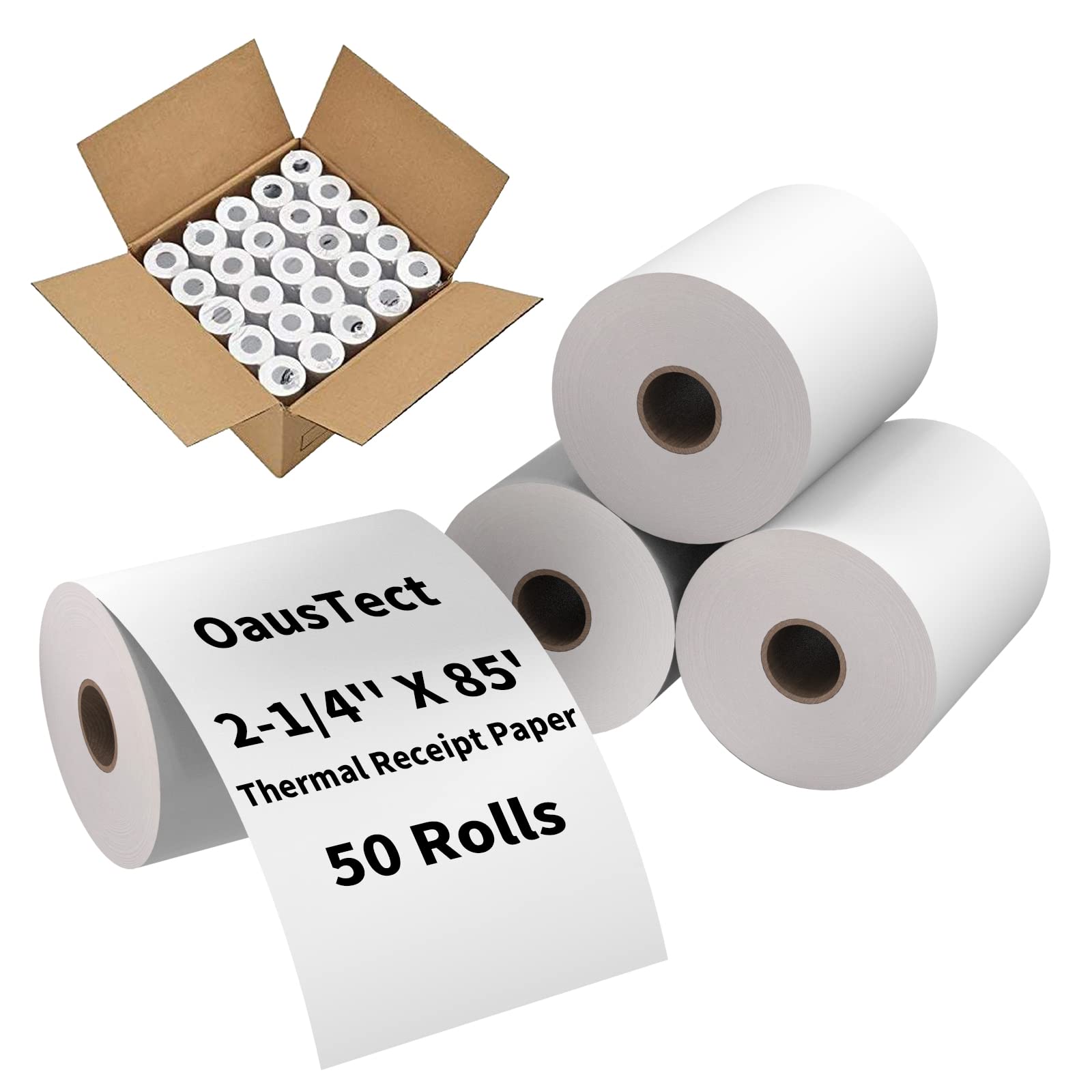 Photo 1 of OausTect 2 1/4 x 85 Thermal Paper Rolls, Thermal Receipt Printer Paper for Credit Card Machine, Cash Register, POS (50 Rolls)