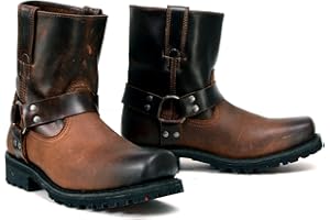 Milwaukee Leather Men's Brown Two-Tone Full Grain Leather Easy Pull-On Motorcycle Harness Boots MBM9008