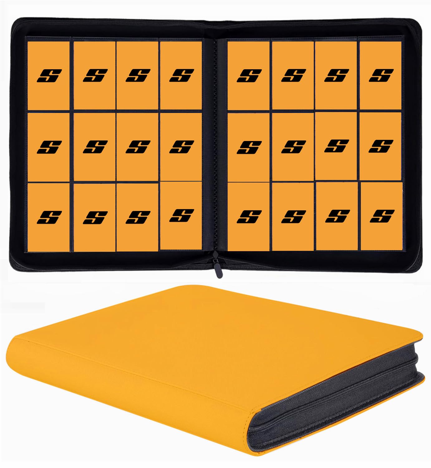 Photo 1 of 12 Pocket 720 Pockets Trading Card Binder, Ringless Side Loading Card Holder Album, Trading Card Album Fit for YuGiOh, MTG, TCG, Game, Sports, Business Cards (Yellow)