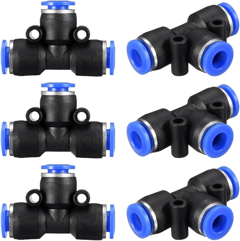 sourcing map Plastic Tee Push to Connect Tube Fittings 6mm or 15/64" od Push Lock Blue 5pcs, Black,blue, 6mm 6pcs