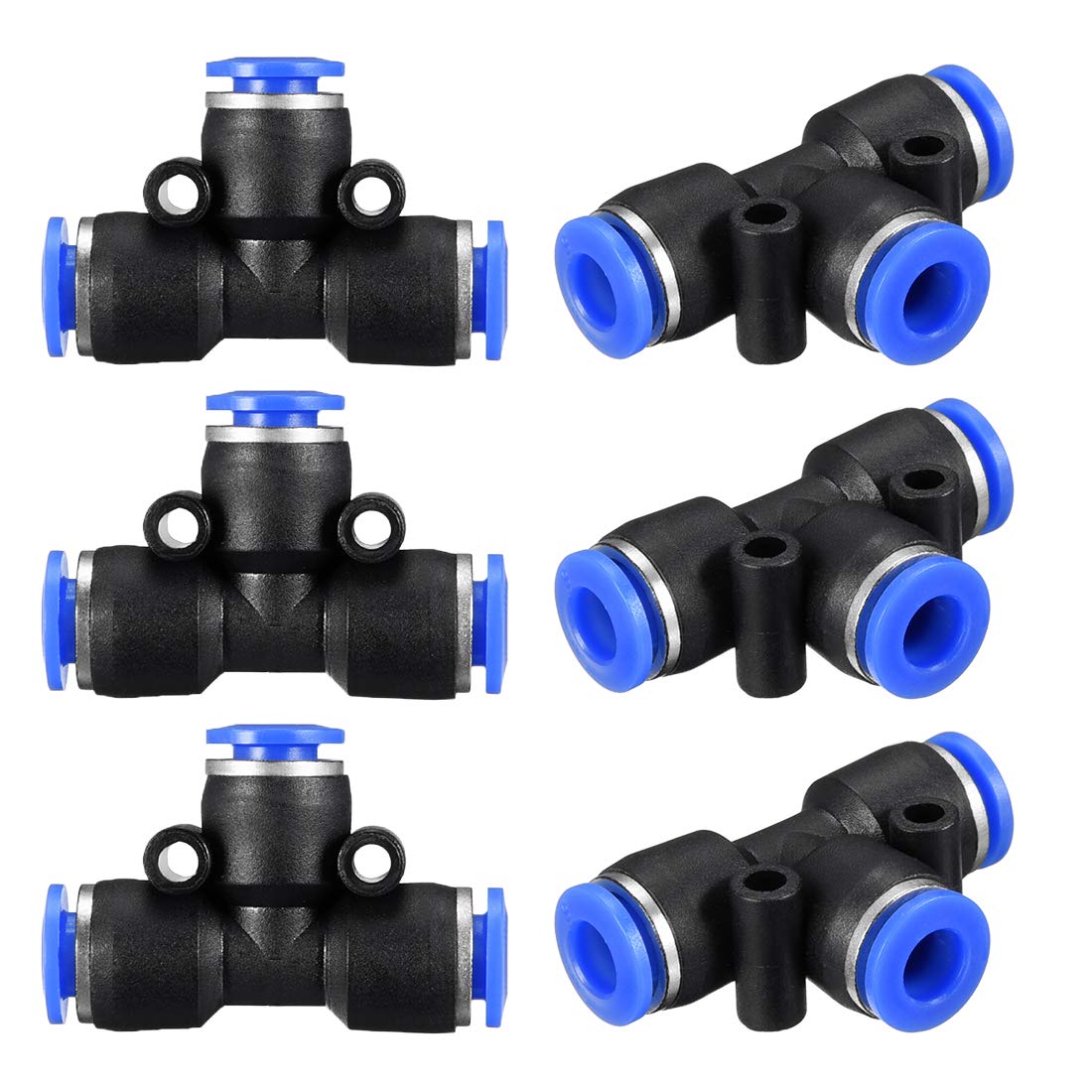 sourcing map Plastic Tee Push to Connect Tube Fittings 6mm or 15/64" od Push Lock Blue 5pcs