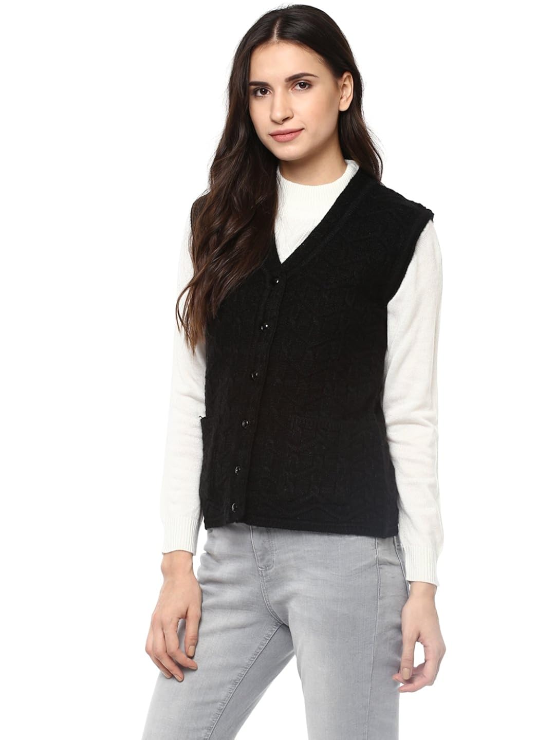 cayman women black self-design cardigan