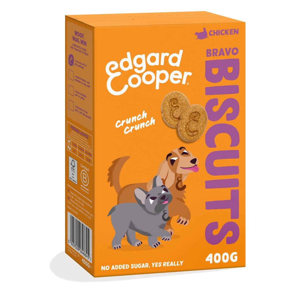 Edgard Cooper Natural Dog Treats, Chicken Bravo Biscuits, 1 x 400g box, Grain Free, High in Protein fresh meat, full of essential amino acids for healthy insides