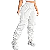OYOANGLE Women's Plus Size Cargo Pants Elastic High Waisted Ruched Workout Joggers Pants Streetwear