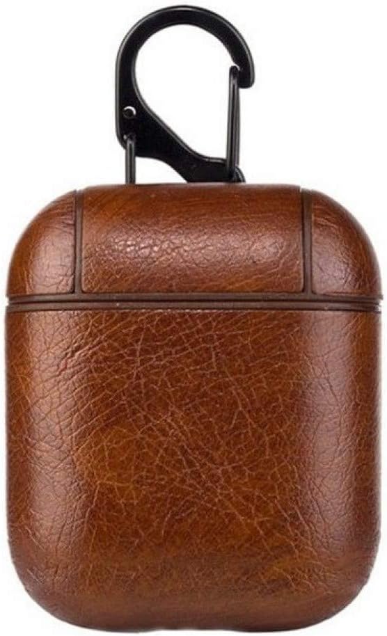 REAL CRAZE Leather Protective Shockproof Cover Compatible with Apple AirPods 1 & 2 (airpod Not Included) (Leather Dark Brown)